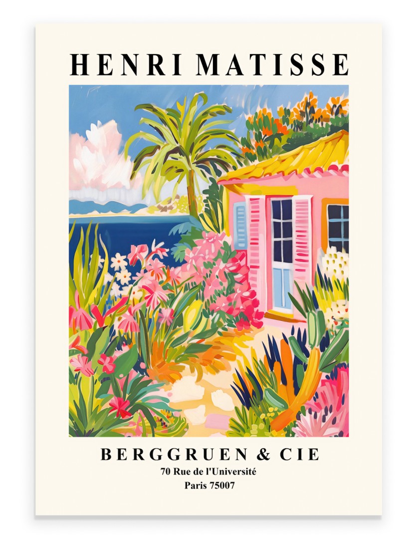 Matisse inspired coastal bungalow colorful seaside art print