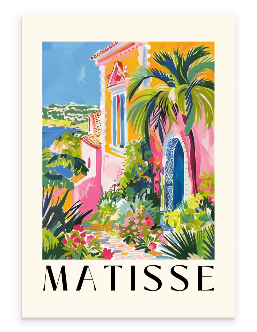 Matisse inspired Mediterranean villa colorful seaside art print