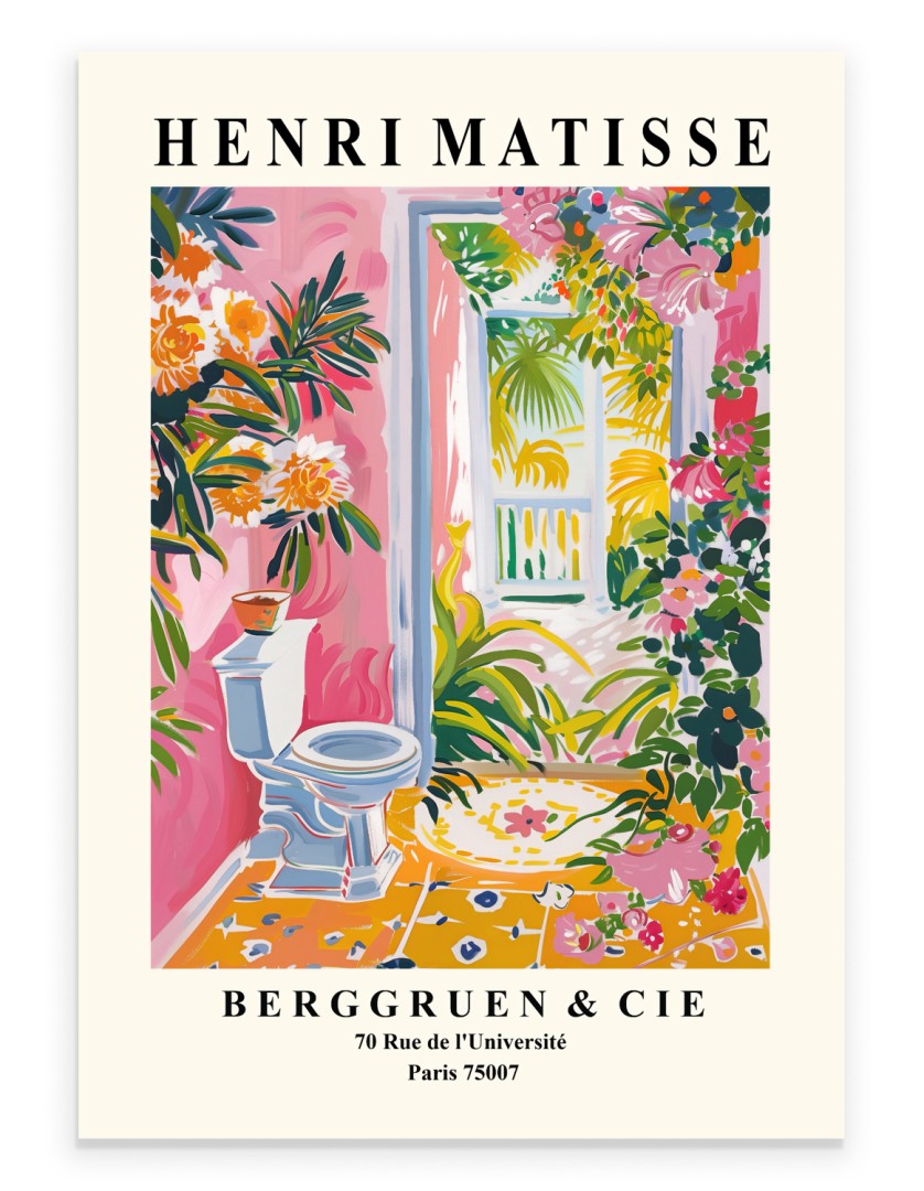 Matisse style tropical toilet bathroom wall art print.