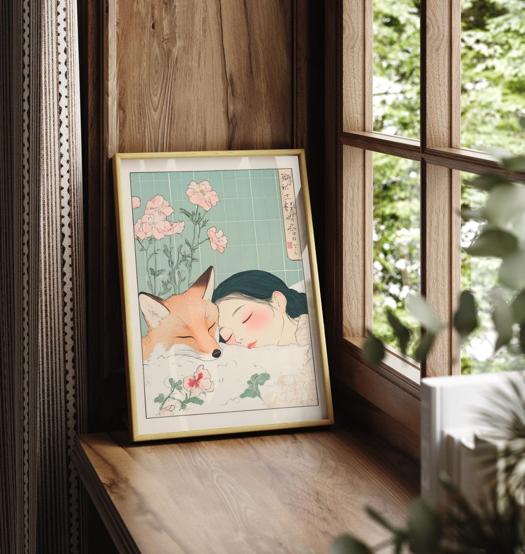 Meisje en Vos - Japanse Badkamerprint