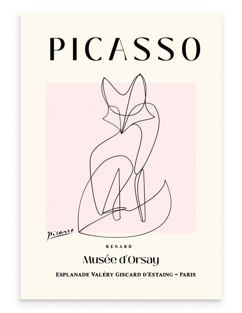 Picasso inspired fox line art print in minimalist modern style