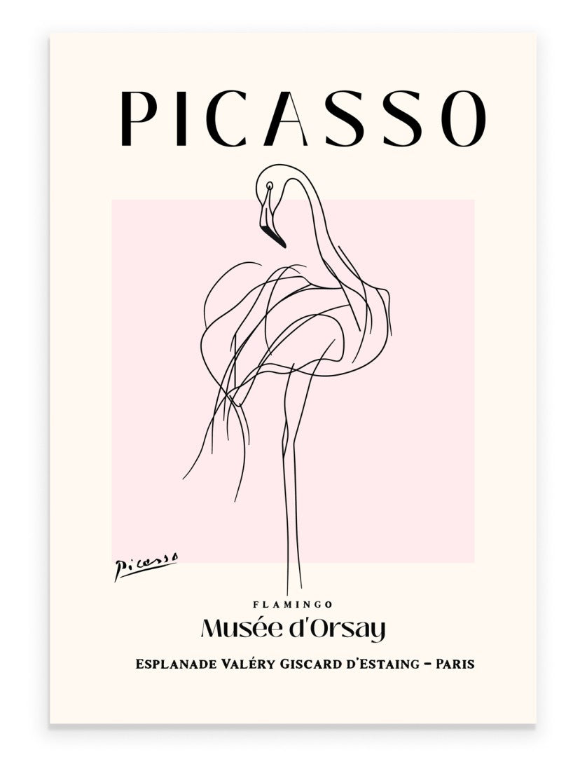 Picasso inspired flamingo line art print in minimalist style
