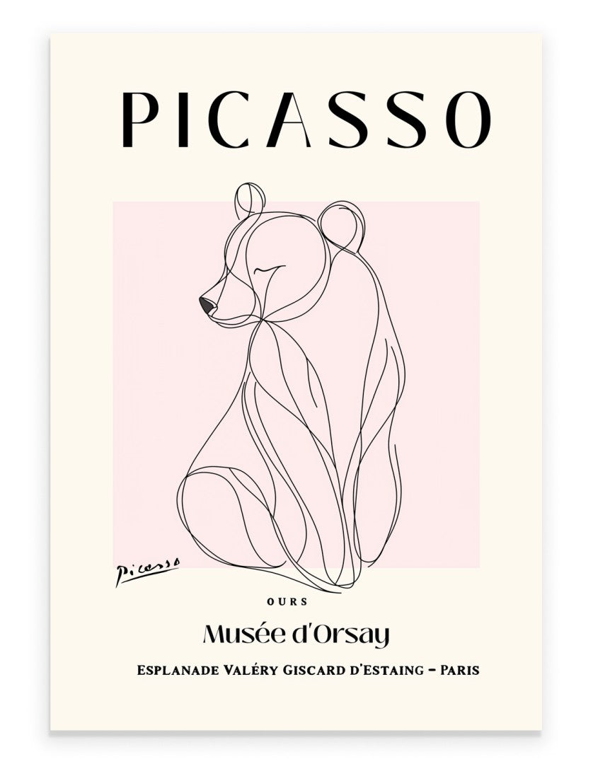 Picasso inspired bear line art drawing minimalist print