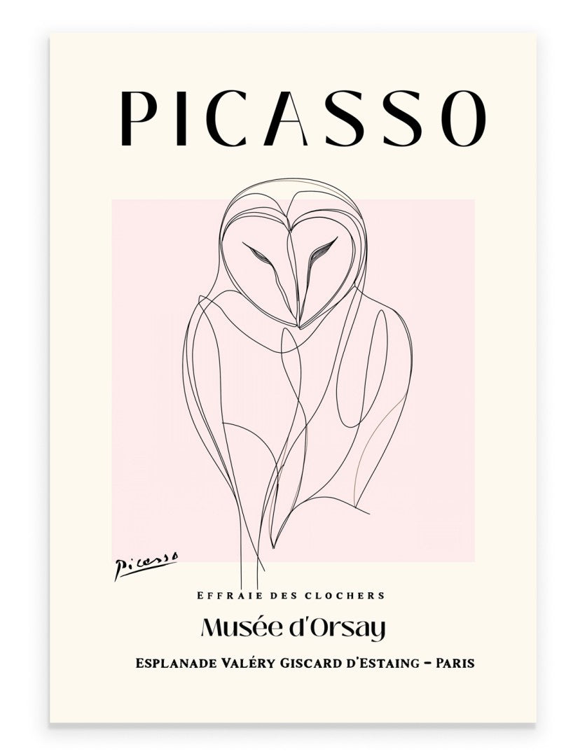 Picasso inspired owl line art drawing minimalist print