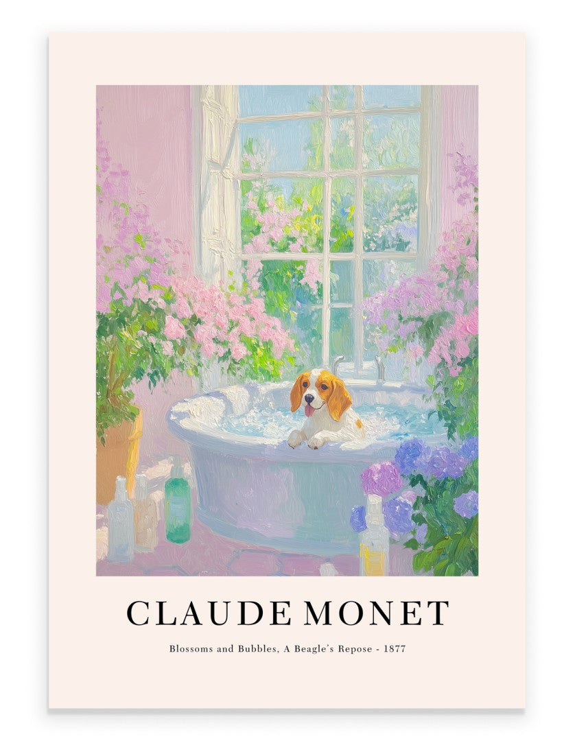 Beagle bathroom art print in Monet inspired impressionist style