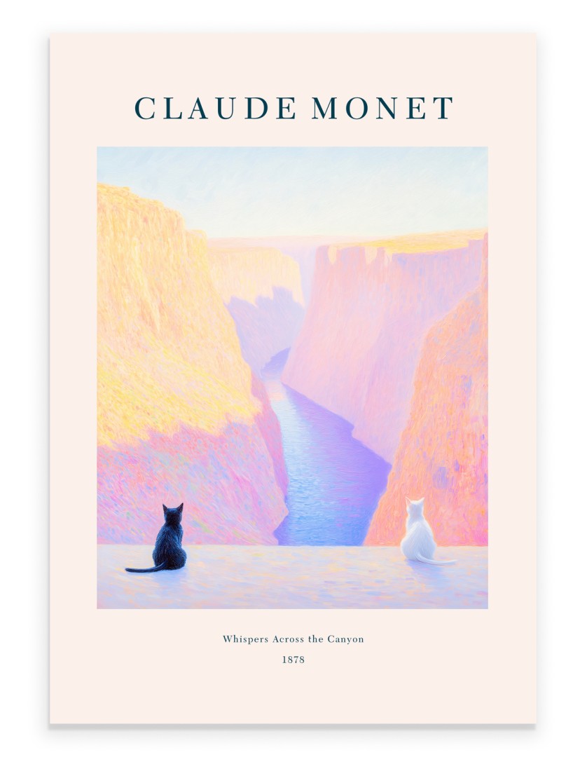 Monet inspired cats across canyon art print in impressionist style